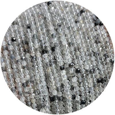 Gems Bead Natural Crystal Faceted Round Shape Small Morganite Black Rutilated Quartz Loose Bead Strands for Bracelets