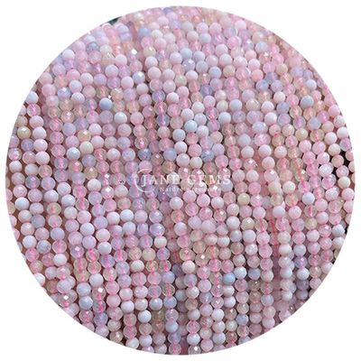 Gems Bead Natural Crystal Faceted Round Shape Small Morganite Black Rutilated Quartz Loose Bead Strands for Bracelets