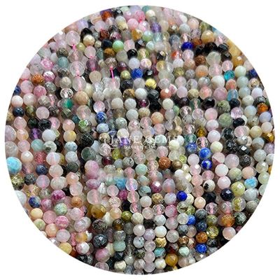 Gems Bead Natural Crystal Faceted Round Shape Small Morganite Black Rutilated Quartz Loose Bead Strands for Bracelets