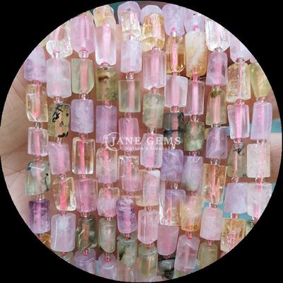 Gems Bead Natural Crystal Strawberry Quartz Gemstone Faceted Cylinder Shape Loose Bead Strands do produkcji biżuterii