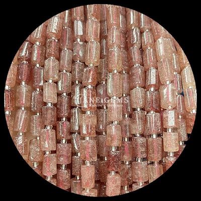 Gems Bead Natural Crystal Strawberry Quartz Gemstone Faceted Cylinder Shape Loose Bead Strands do produkcji biżuterii