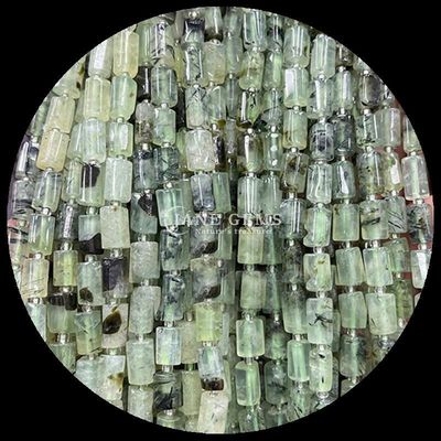 Gems Bead Natural Crystal Aquamarine Prehnite Gemstone Faceted Cylinder Shape Loose Bead Strands do produkcji biżuterii