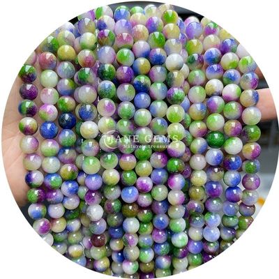 Okrągłe Jade Kolor Kalcedony Kamień korale uzdrawiające Kryształ Kamień naturalny Luźne korale do robienia biżuterii DIY