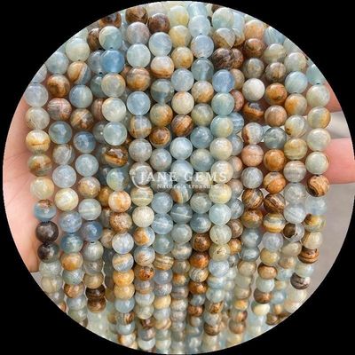Naturalny kamień szlachetny z okrągłym cięciem Kamień księżycowy Fluoryt Ocean Jasper Luźne struny koraliki do biżuterii DIY